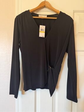 MICHAEL Michael Kors Black Long-Sleeve Wrap Blouse with Buckle